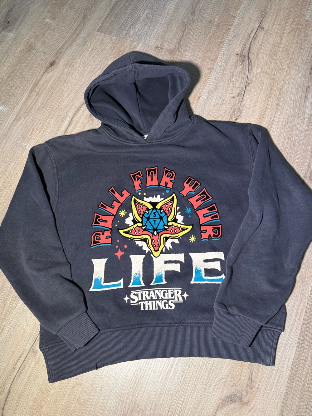 Zara Navy Stranger Things Graphic Hoodie with Multicolor Print